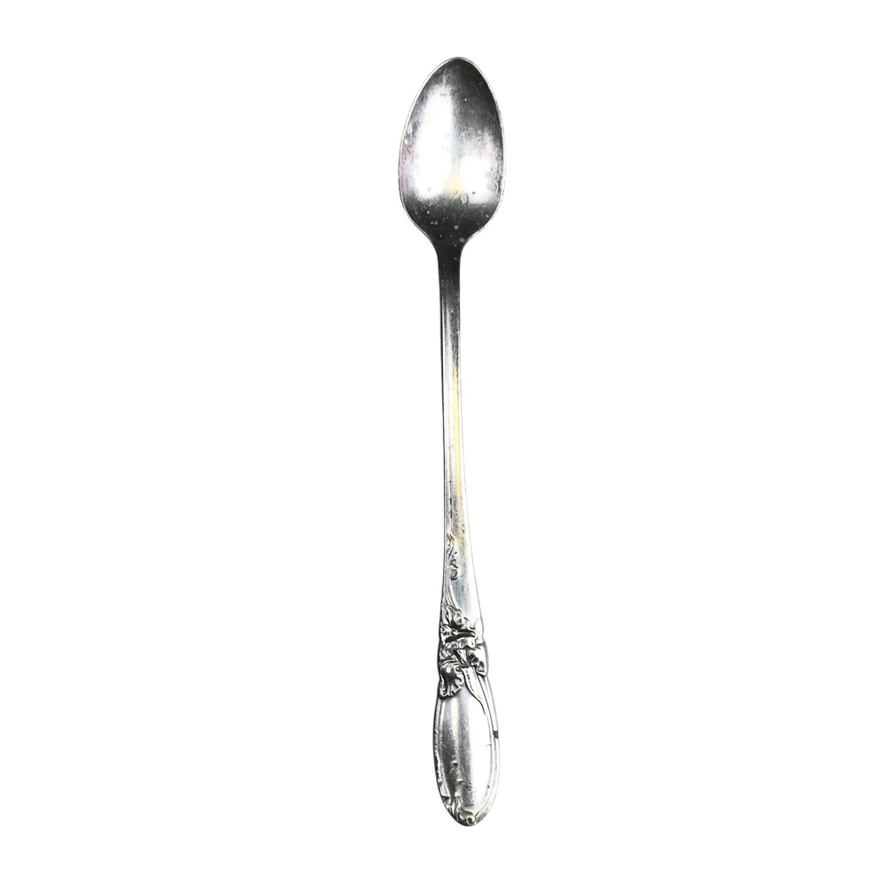 Vintage Silver Plated Iced Tea Spoon Floral‎ Handle Collectible Flatware B20Q